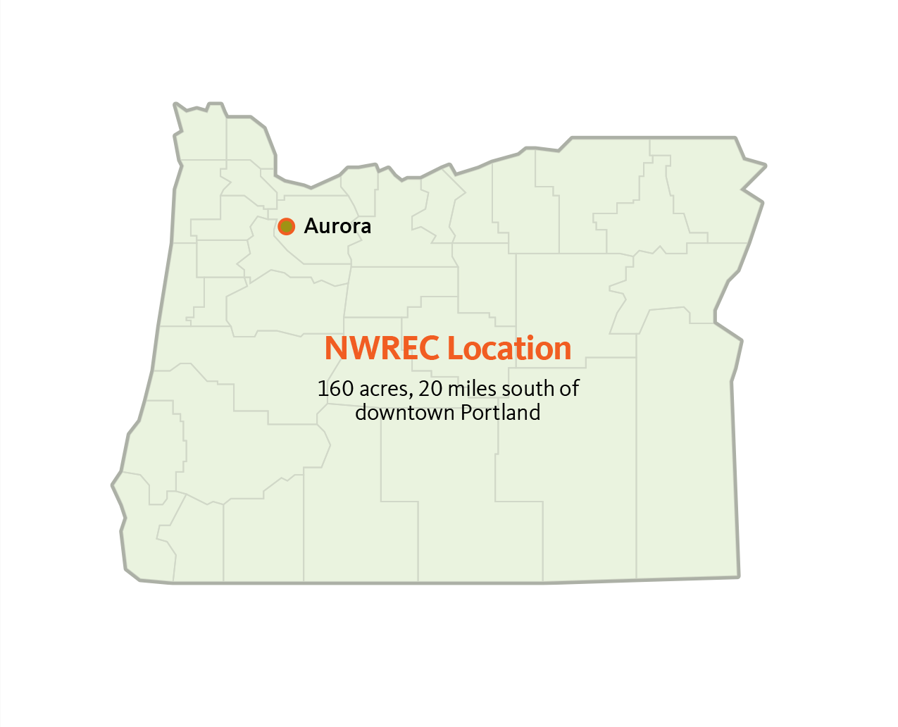 NWREC location marked on an Oregon map