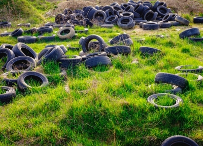 field of rubber tires.  Photo: Civil Eats