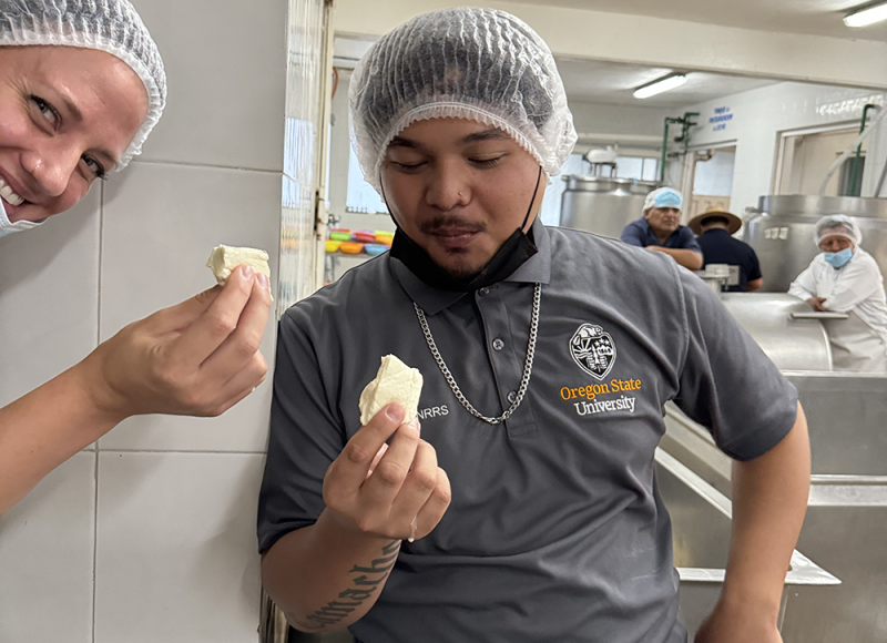 Students eating cheese