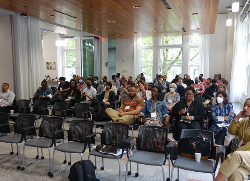Attendees listen to a speaker at State of Black Affairs Summit at the OSU Portland Center. 
